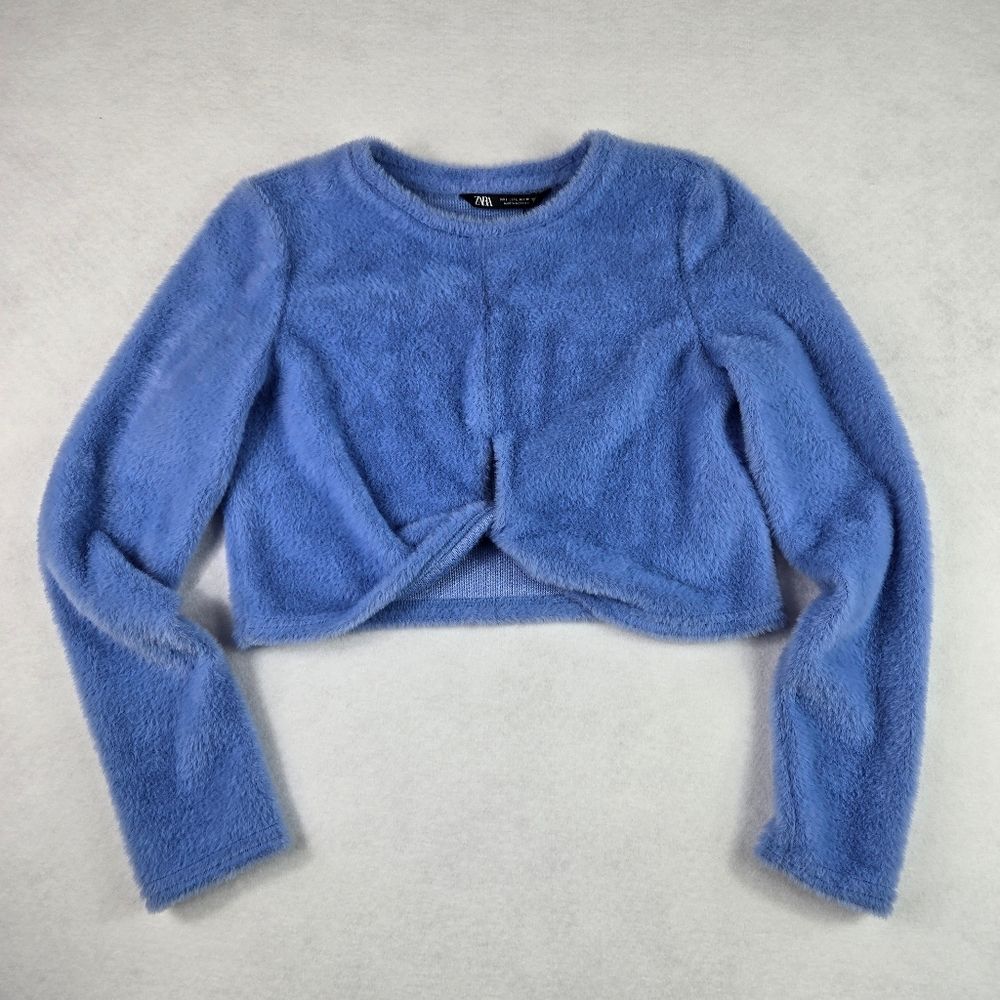 Zara Blue Fuzzy Cropped Sweater Top